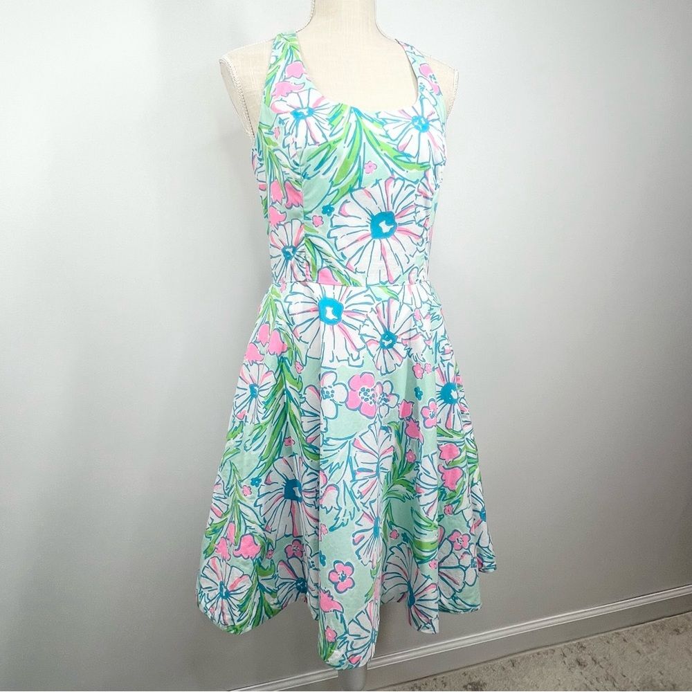 Lilly Pulitzer Zo Sand Bar Blu Splish Splash Lace Racerback Fit Flare Dress 4